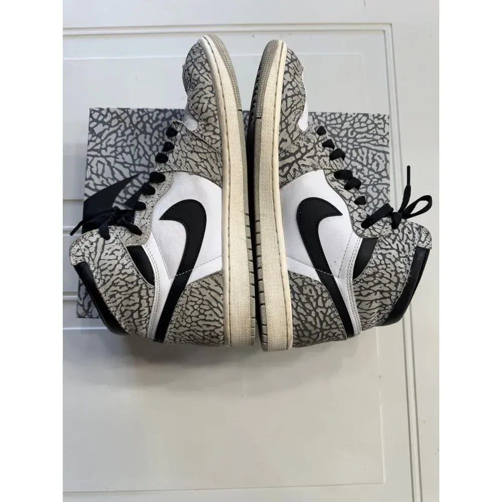 Nike Air Jordan 1 Mens Sz 10 Retro High OG White Cement Gray Sneakers With Box